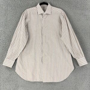 Brioni Button Down Shirt Mens XL Tan White Striped Long Sleeve Italian Luxury